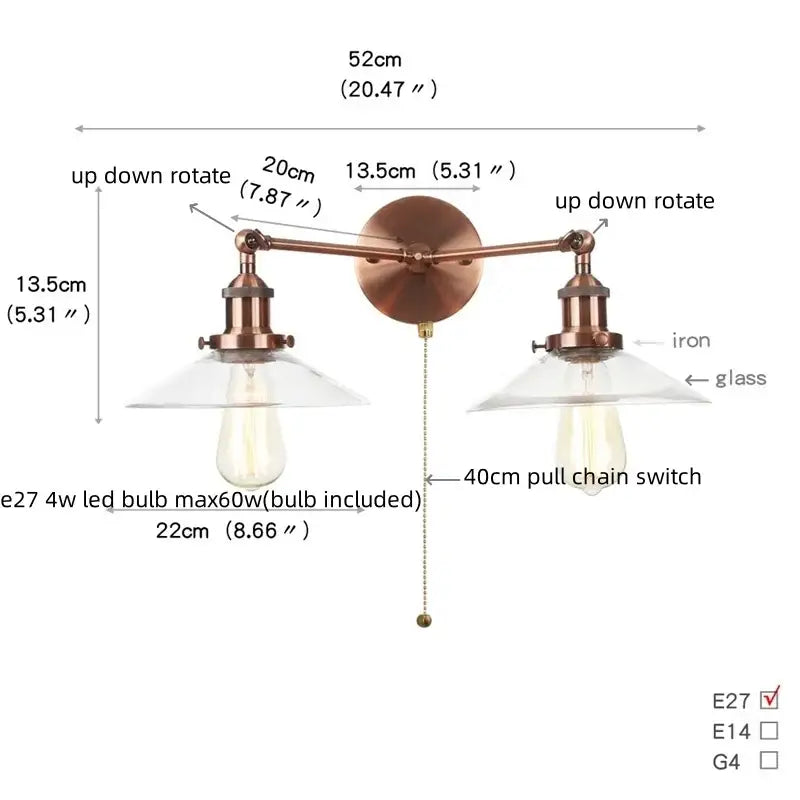 Vintage loft wall lamp with copper-toned industrial design, ribbed glass shades, and adjustable arms by decorbites industrial vintage