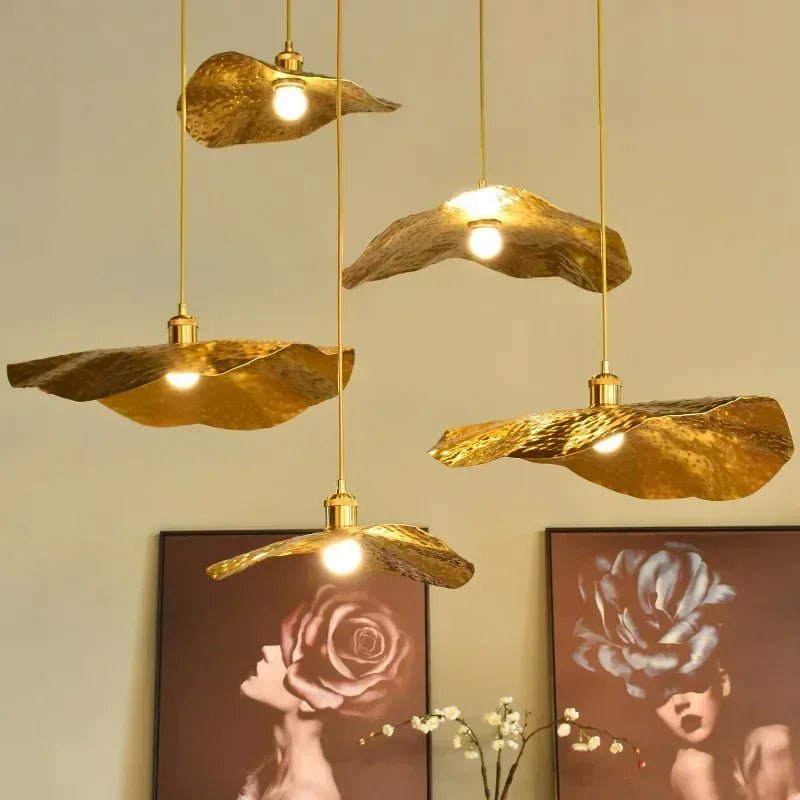 Vintage Lotus Leaf Gold Metal Pendant Light - Decorbites