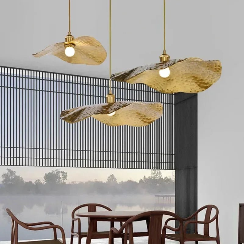 Vintage Lotus Leaf Gold Metal Pendant Light - Decorbites