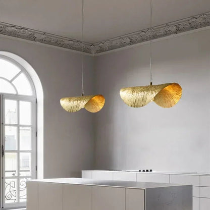 Vintage Lotus Leaf Gold Metal Pendant Light - Decorbites