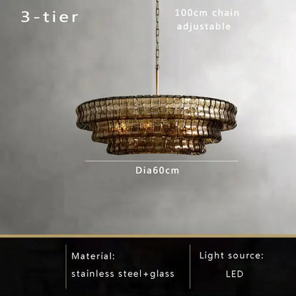 Vintage multi tier brown glass chandelier with warm amber mosaic and stainless steel frame by decorbites brown glass