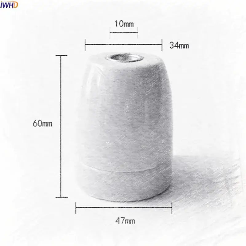 White cylindrical e27 ceramics light bulb holder lamp base 60mm height 47mm diameter for vintage living room use
