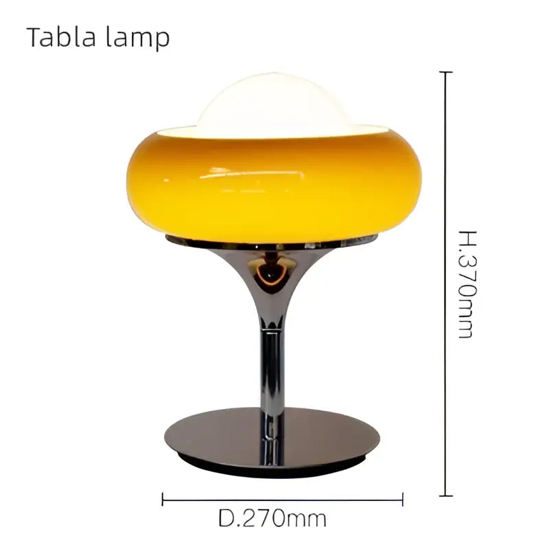 Vintage table lamp with yellow translucent glass shade and chrome stem and base for bedroom lighting