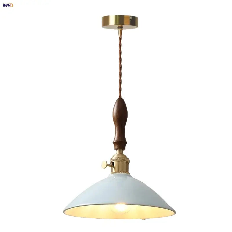 Vintage pale blue enamel pendant light with ceramic knob switch and brass accents for stylish living room decorbites ceramic knob