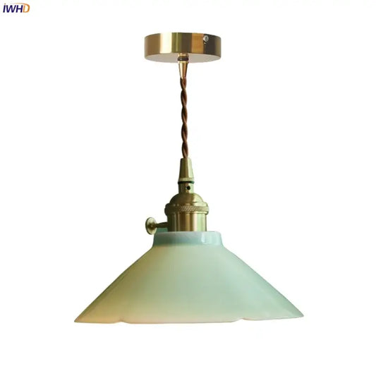 Vintage pale green glass pendant light with brass fixture and twisted cord ideal for dining room decorbites cyan ceramic