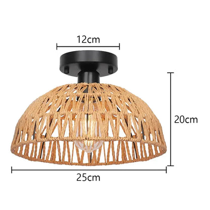 Vintage rattan dome ceiling light with black metal base featuring handmade hemp rope for dining room decorbites handmade hemp decor