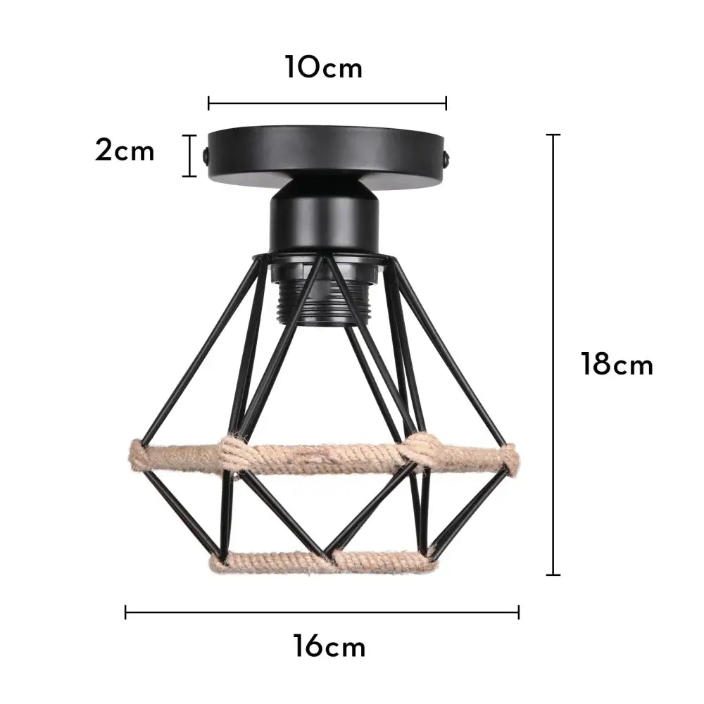 Black metal cage pendant light with beige decorbites handmade hemp rope for vintage hemp rope ceiling decor