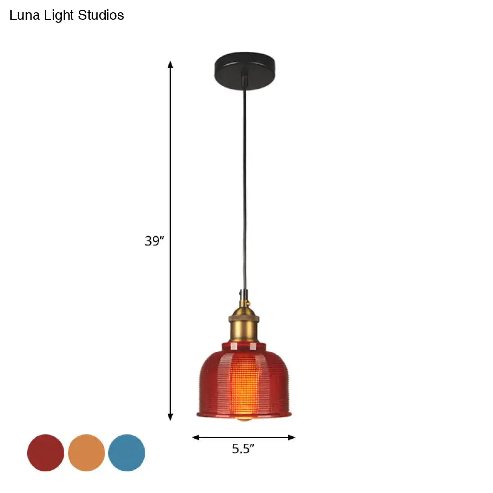 DecorBites vintage carillon pendant light with red textured glass and brass fixture for dining room suspension