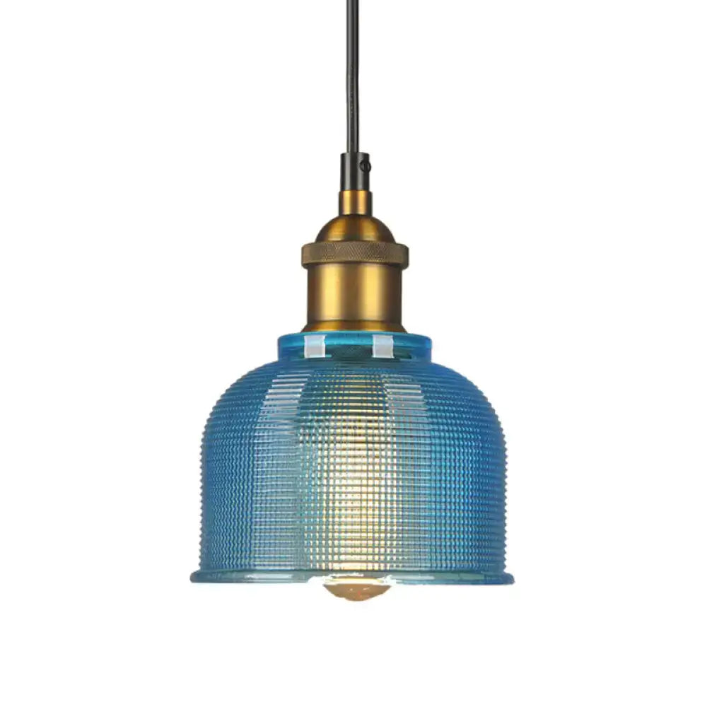 DecorBites™ vintage carillon pendant light with blue textured glass and brass fixture for dining room suspension