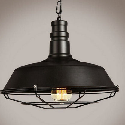 Black industrial cage pendant light with exposed bulb metal frame vintage retro ceiling lamp for living rooms