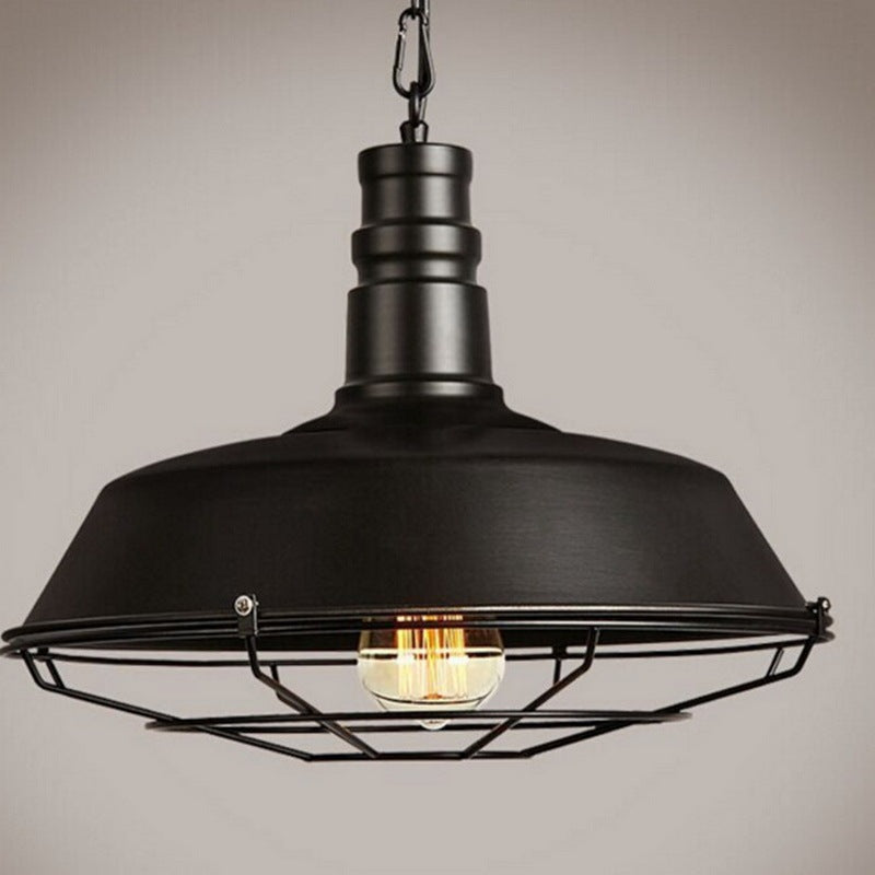 Black industrial cage pendant light with exposed bulb metal frame vintage retro ceiling lamp for living rooms