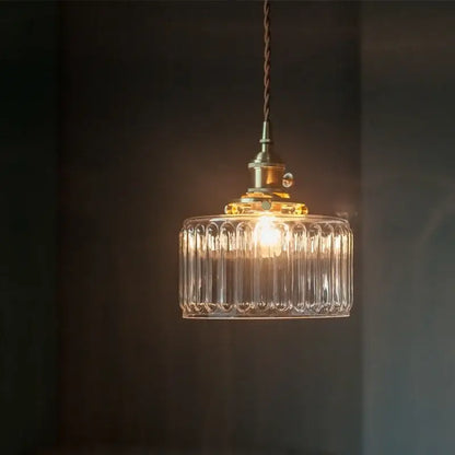 Vintage ribbed clear glass led pendant light with brass hardware for kitchen decorbites clear glass fixture