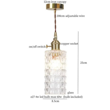 Vintage ribbed clear glass led pendant light with brass accents and copper socket for kitchen decorbites clear glass fixture
