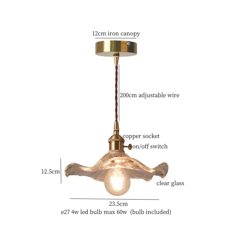 Vintage ribbed clear glass led pendant light with brass iron canopy and copper socket featuring decorbites clear glass shade