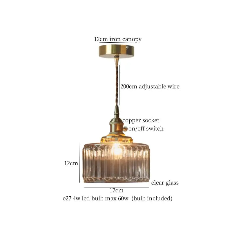 Vintage ribbed clear glass led pendant light with brass fixture and adjustable wire for kitchen decorbites clear glass decor