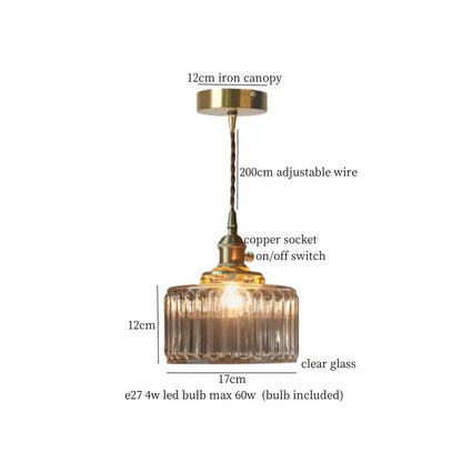 Vintage ribbed clear glass led pendant light with brass fixture and adjustable wire for kitchen decorbites clear glass decor