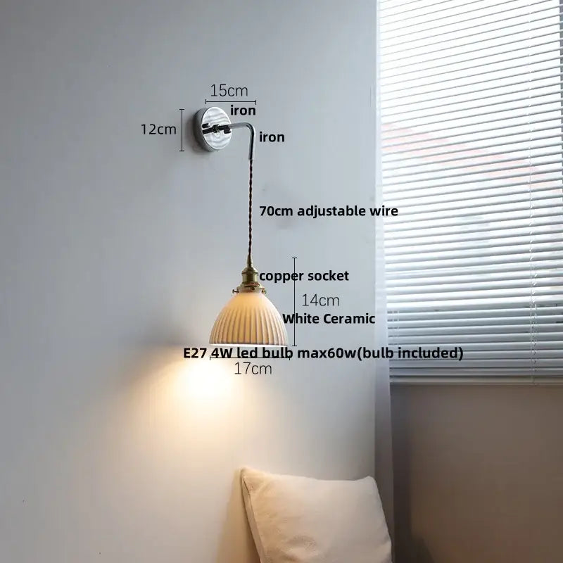 Vintage ribbed glass and brass wall sconce with white ceramic led fluted shade for bathroom mirror decorbites ceramic led wall