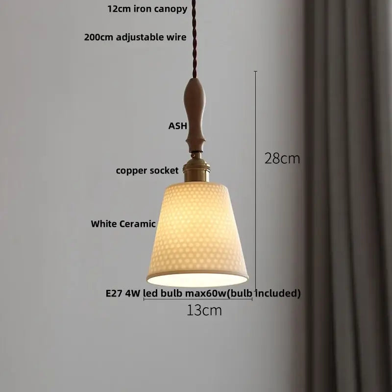 A warm white ceramic led pendant light with textured surface and ash wood iron canopy for kitchen decorbites ceramic led