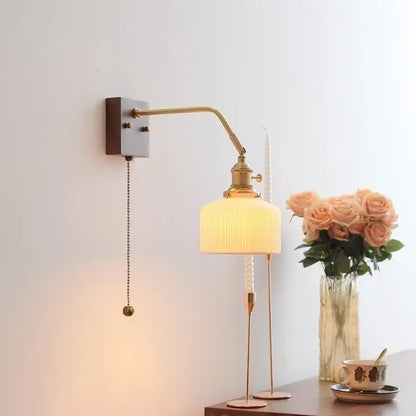 Brass wall lamps with ribbed cream glass shade and adjustable arm in decorbites ceramic copper led vintage design