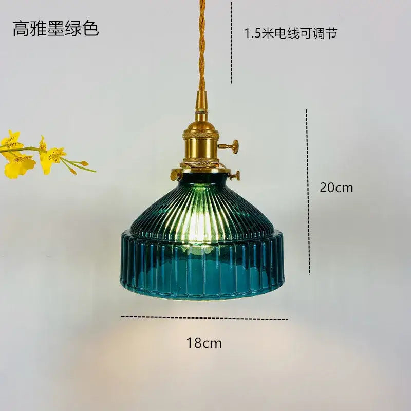 Vintage ribbed green glass hanging lamp pendant light with emerald shade and brass finish perfect for dining room decorbites