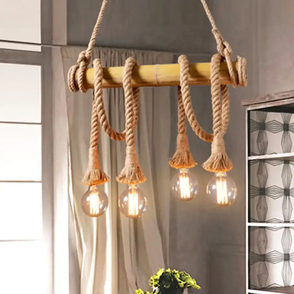 Rustic decorbites vintage rope pendant light fixture with bamboo rod beige rope for kitchen compatible with 110v-120v and 220v-240v led incandescent fluorescent bulbs