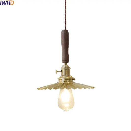 Vintage scalloped glass copper walnut led pendant light with dark wood handle and brass finish for dining room decorbites copper walnut