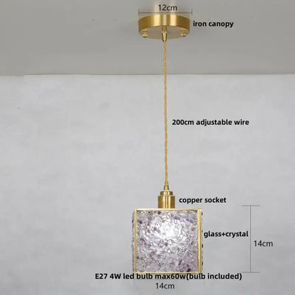 Vintage seafoam green and copper walnut led pendant with brass iron canopy and lavender glass crystal shade for dining room decorbites copper walnut
