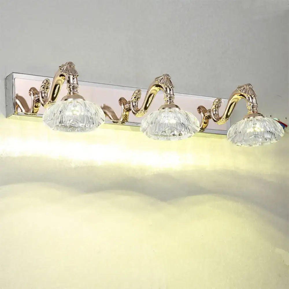 Gold-toned wall lamp with three curved arms and faceted crystal glass shades vintage silver crystal design 110v-120v
