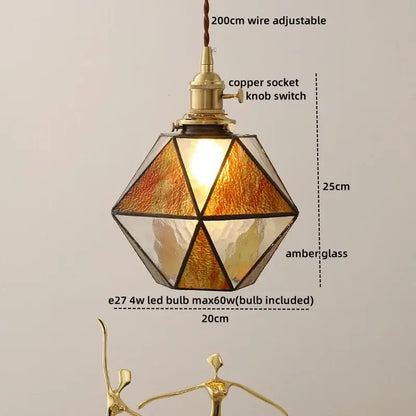 Vintage silver flower glass copper led hanging light featuring amber glass panels and a brass copper led hanging switch