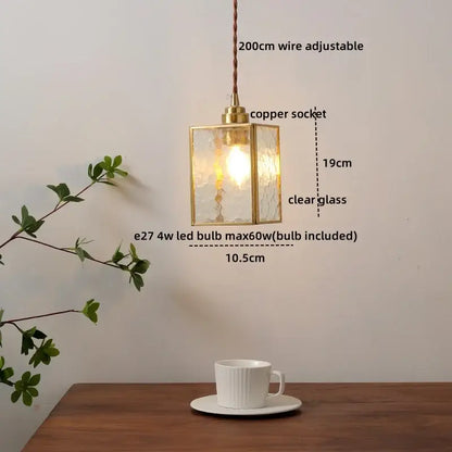 Vintage silver flower glass copper led hanging light with brass frame clear textured glass and adjustable copper led hanging socket