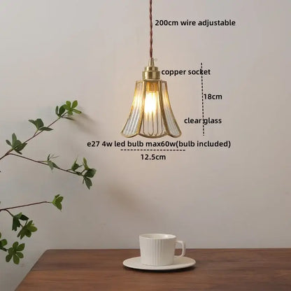 Vintage silver flower glass copper led hanging light featuring brass-framed clear glass shade with e27 led bulb