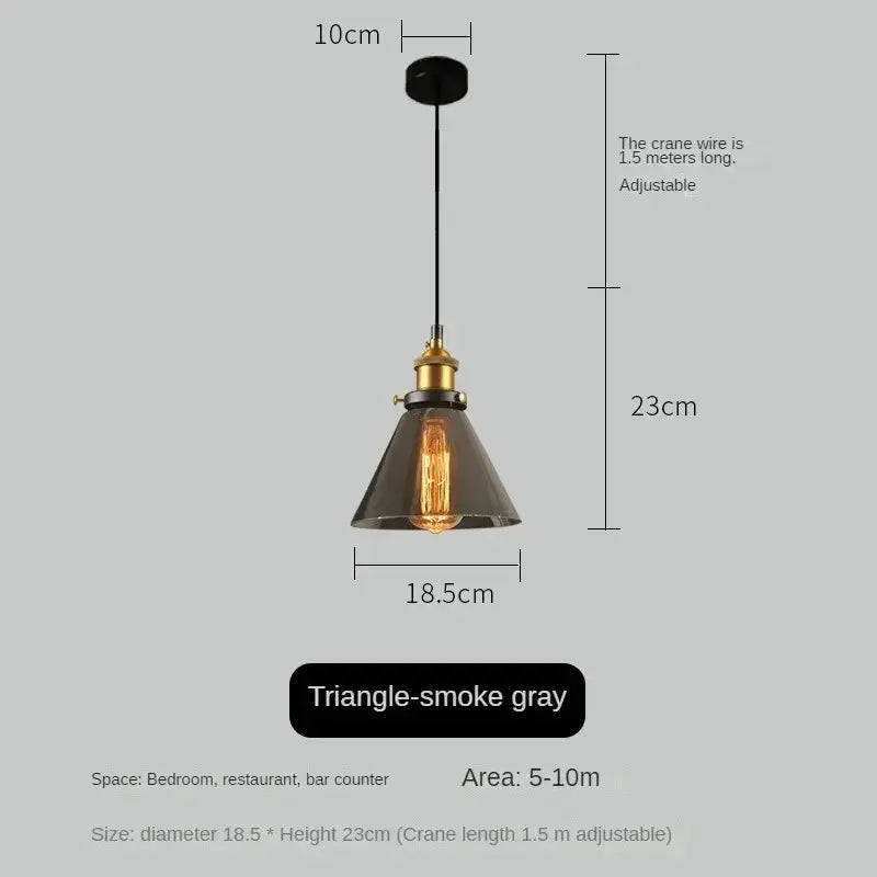Industrial-style pendant light with triangular smoke gray glass shade and brass hardware for dining decorbites amber glass vintage