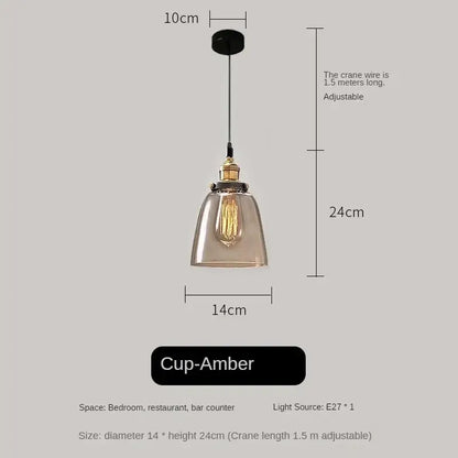 Vintage smoked amber glass pendant light set of 4 with cup-amber translucent shade and brass decorbites amber glass hardware
