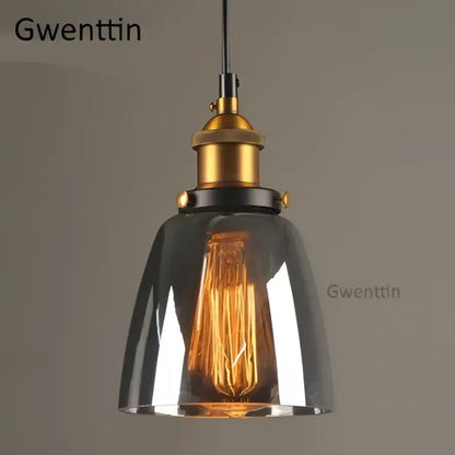 Vintage smoked glass and brass industrial glass pendant light with exposed filament bulb for kitchen decorbites pendant light