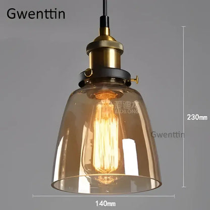 Vintage smoked glass and brass industrial pendant light with amber glass and exposed Edison bulb for kitchen decorbites industrial glass pendant