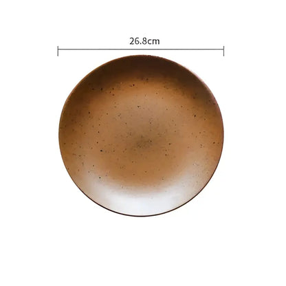 Vintage speckled brown ceramic round swallow plate with gradient glaze for dining room decorbites ceramic round use