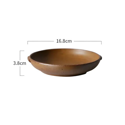 Vintage speckled brown ceramic round swallow plate with matte finish and slightly raised rim for dining room decorbites ceramic round