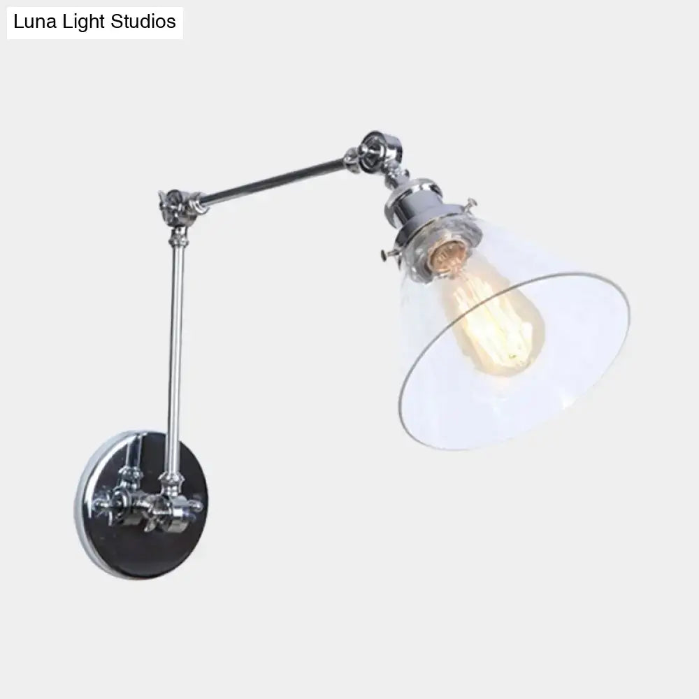 Chrome finished adjustable wall sconce with clear glass shade and vintage style exposed edison bulb for living room lighting