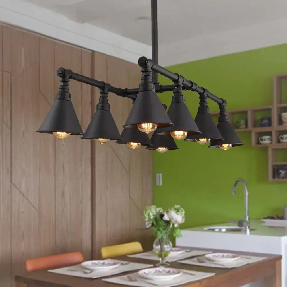 Decorbites vintage style black metal island chandelier with six conical shades and exposed filament bulbs 220v-240v 110v-120v