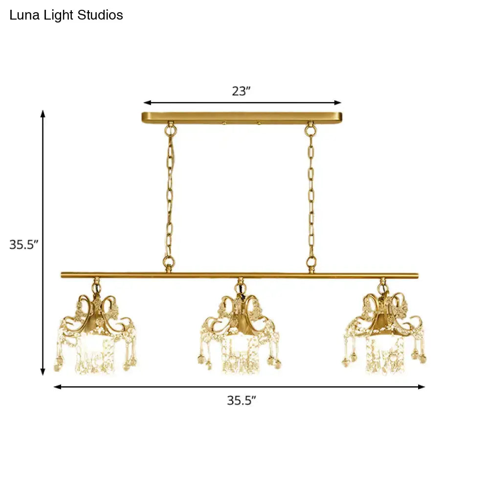 Gold finished decorbites™ chandelier with three crystal adorned metal lights for living room 220v-240v 110v-120v compatible