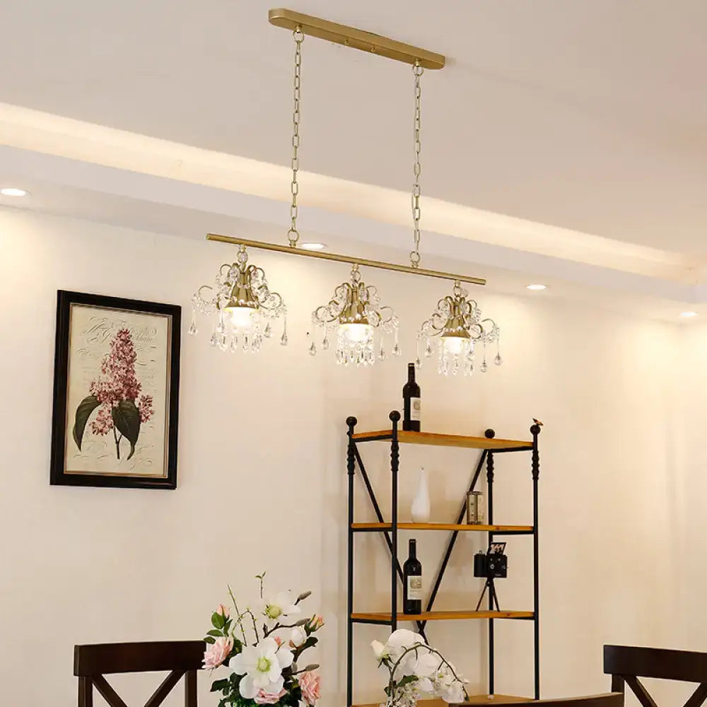 Decorbites™ champagne vintage-style gold-toned crystal and metal pendant light with three fixtures for living room 220v-240v 110v-120v