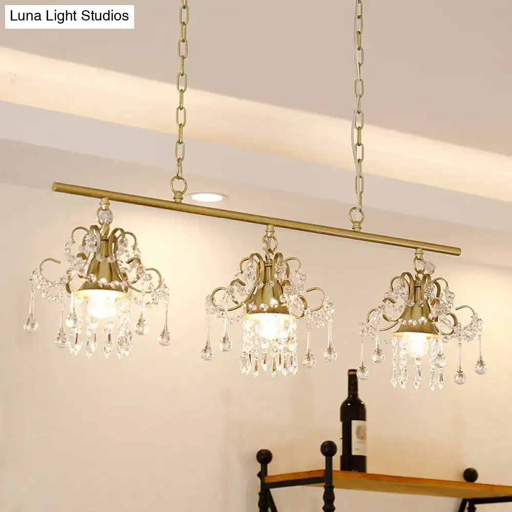 Gold-toned decorbites vintage-style crystal and metal pendant light with three ornate lights for living room 220v-240v 110v-120v compatible