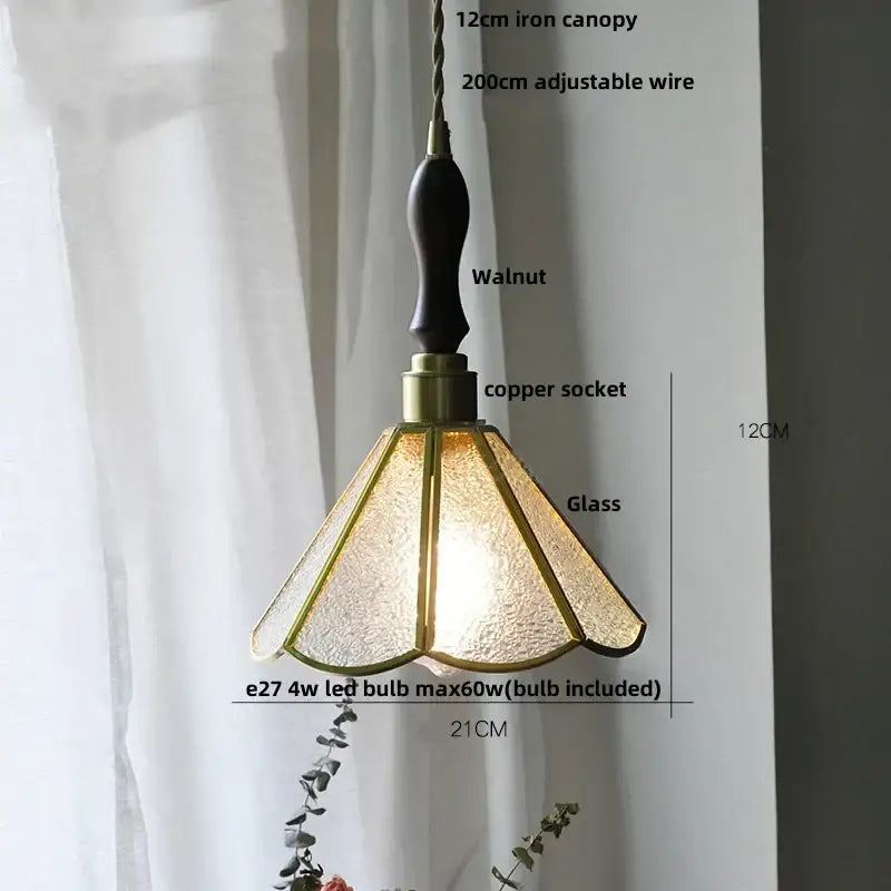 Vintage teal blue glass led pendant light with warm-toned textured glass and walnut iron canopy for kitchen decorbites blue glass