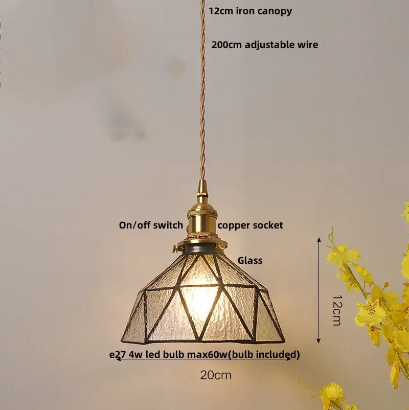 Vintage teal blue glass led pendant light with antique brass finish geometric shade and copper wiring for decorbites blue glass decor