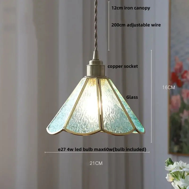 Vintage teal blue glass led pendant light with textured translucent shade and brass trim ideal for kitchen decorbites blue glass