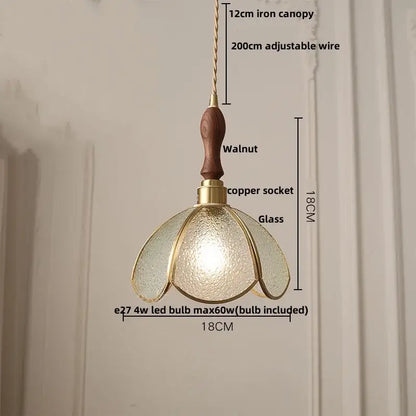 Vintage walnut green glass led wood pendant light with textured shade brass accents and adjustable copper socket for dining room decorbites led wood walnut