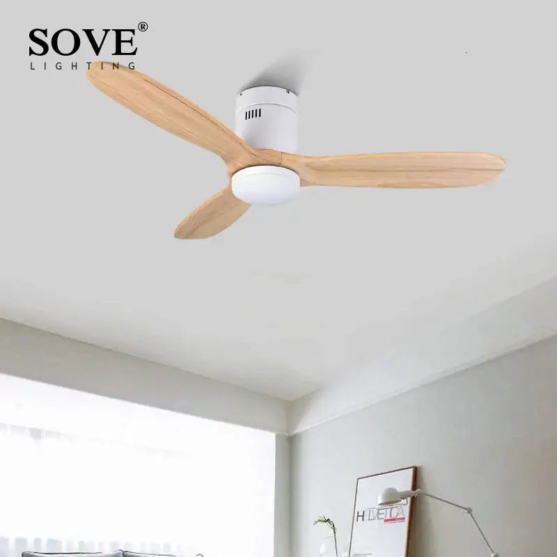 Sove lighting ceiling fan with natural wood blades and white housing vintage wood ceiling fan with remote control for bedroom