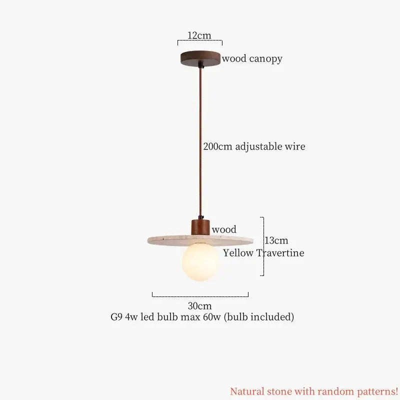 Minimalist vintage white cement led pendant lamp with wood canopy and yellow travertine shade for dining room decorbites cement led