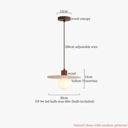 Minimalist vintage white cement led pendant lamp with wood canopy and yellow travertine shade for dining room decorbites cement led
