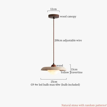 Vintage white cement led pendant lamp with warm yellow travertine shade and bronze wire for dining room decorbites cement led